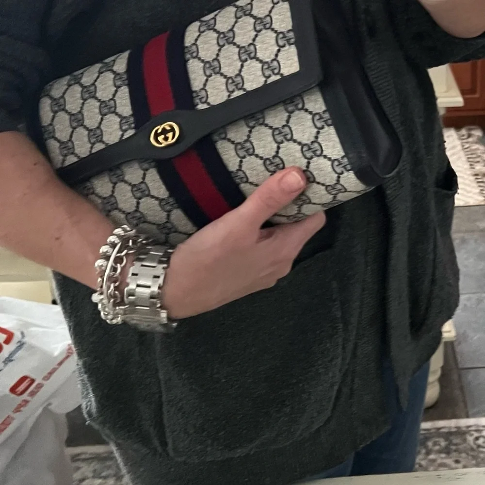 Gucci canvas sherry line navy clutch - Picture 13 of 16